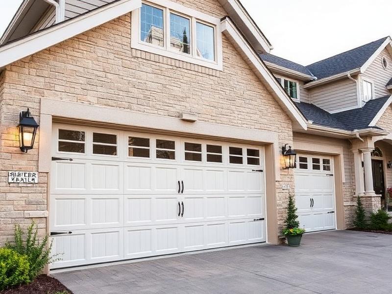 Modern insulated garage door on upscale home showing quality construction and curb appeal