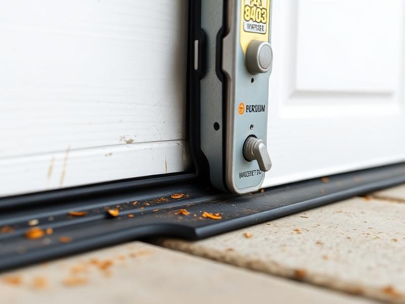 Professional installing weatherstripping on garage door bottom seal